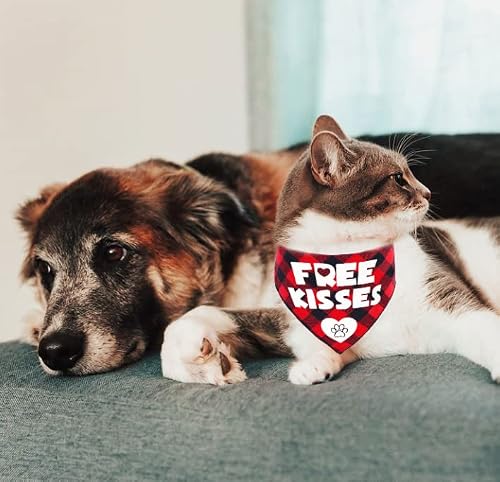 Pohshido 2 Pack Valentine's Dog Bandana, Holiday Buffalo Plaid Bandana Scarfs For Small Medium Large Dogs Cats Pet Puppies (Free Kisses) #TOP5