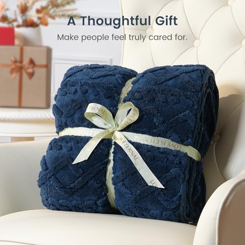 Image of Sherpa Fleece Adult Weighted Blanket Great for Sleep, 15 lbs Dual Sided Soft Fuzzy Heavy Blankets for Couch Bed Sofa, Cozy Warm Fluffy Jacquard Throw for Winter (Navy Blue, 60 inch x 80 inch, 15 Pounds)