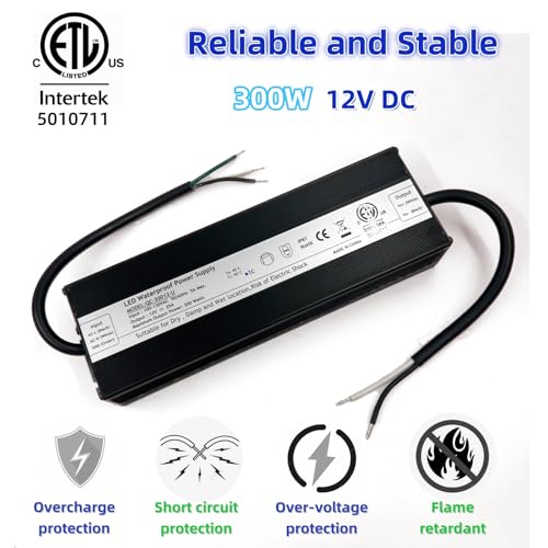 Image of LED Driver 300W 12V DC ETL Listed 100-277V AC to 12V DC Low Voltage Output Transformer Adapter, Constant Voltage Power Supply for LED-Strips Lights, Low Voltage Computer Surveillance Camera CCTV
