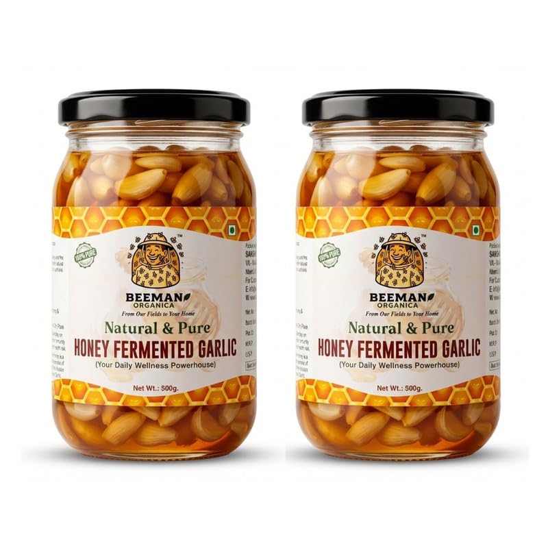 Honey Fermented Garlic | Natural & Pure Fermented Garlic in Honey | Daily Wellness Superfood | Immunity Support | 500g (Pack of 2) Glass Jar