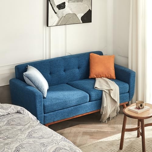Image of Kingfun 65.2 inch W Loveseat Sofa, Mid Century Modern Decor Love Seat Couches for Living Room, Button Tufted Upholstered Furniture, Solid & Easy to Install Small Couch for Bedroom Office Apartment, Blue