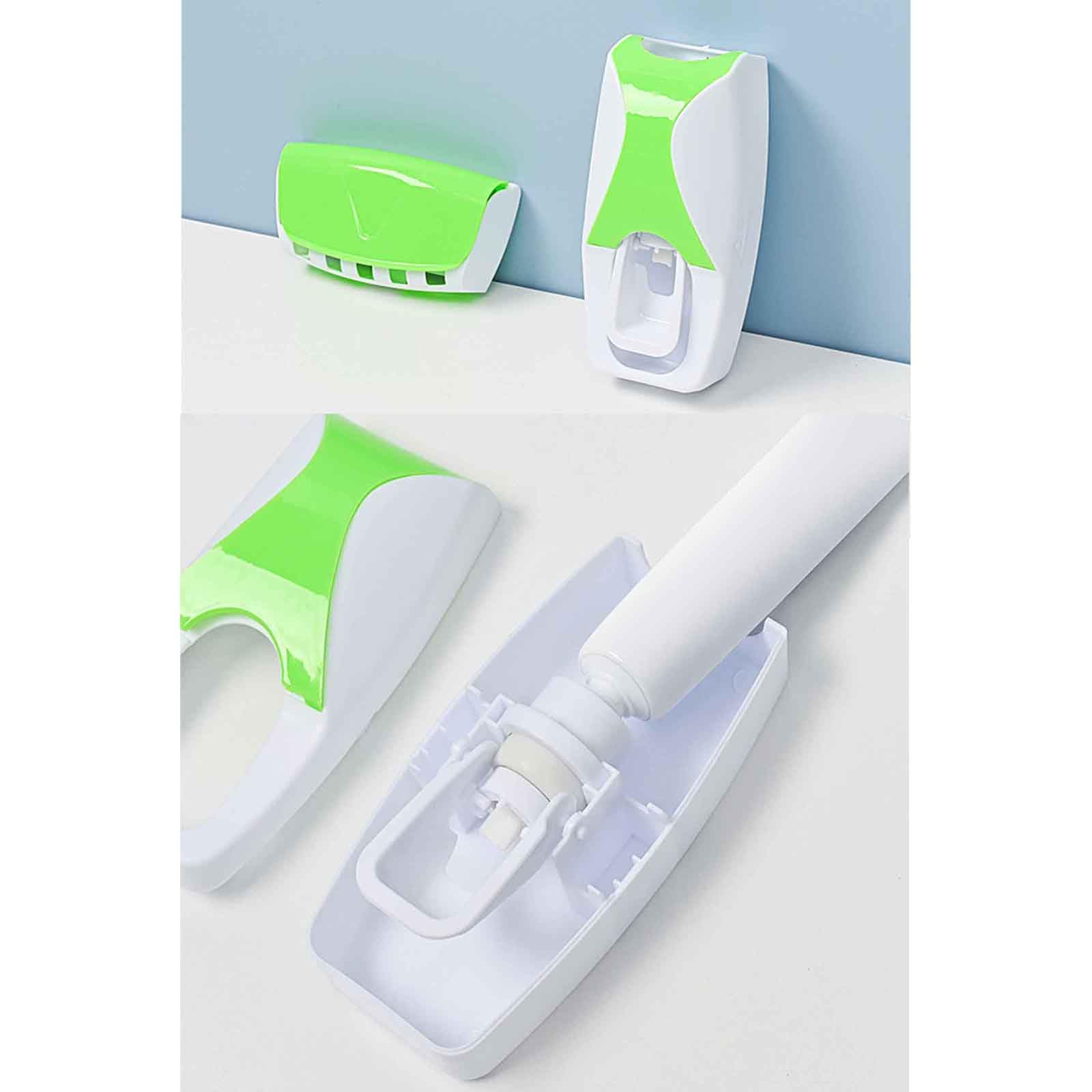 Dispensador Pasta Dientes Dispensador De Pasta De Dientes Baño Porta Cepillo De Dientes Viaje Portacepillos De Dientes Pared Toothbrush Holder Soporte Cabezales Adhesivo Plástico (14x6x4cm,Black)