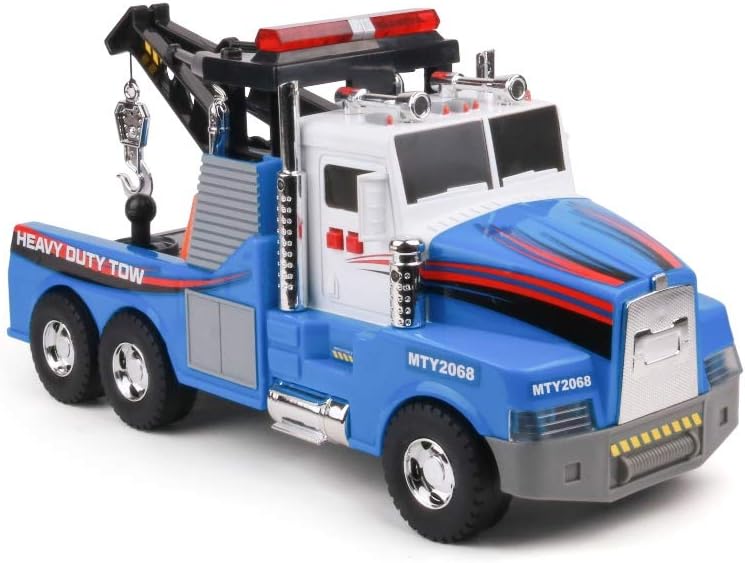 Mighty Fleet Motorized Tow Truck Toy w/Lights & Sounds, Motorized Winch, Traffic Cones, Realistic Design & Batteries Included - Age 3+