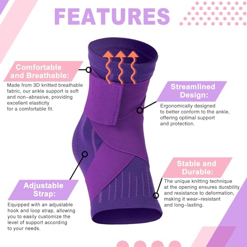 Image of Tarpop 1 Pair Ankle Brace for Kids Compression Ankle Sleeves Adjustable Foot Support Brace Elastic Guard for Children Boys Girls Sports Running Jogging Dance Fitness Gymnastics(Dark Purple,Small)