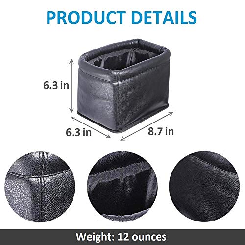 Image of Leather Car Trash Can, Luxury Car Organizer, Leakproof Garbage Can for Car and Trucks, Black