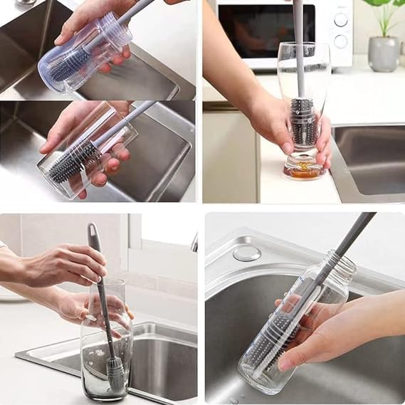 SARTHU Silicone Bottle Cleaning Brush with Long Handle,Water Bottle Cleaner for Baby Bottles,Hydro Flask,Sports Bottle,Vase,Glassware (Random Multicolor Combo Pack of 2) 1