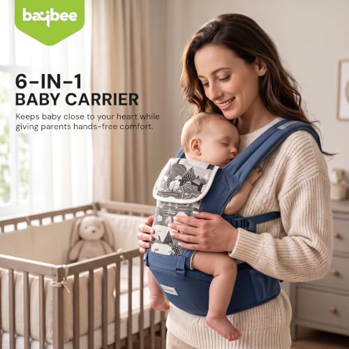 Image of Baybee 6-in-1 Baby Carrier for 0 to 3 Years with Hip Seat, Kangaroo Bag, Lumbar Waist Support, Breathable Mesh, Utility Pocket & Bottle Holder, Weight Up to 15 Kgs (Blue)