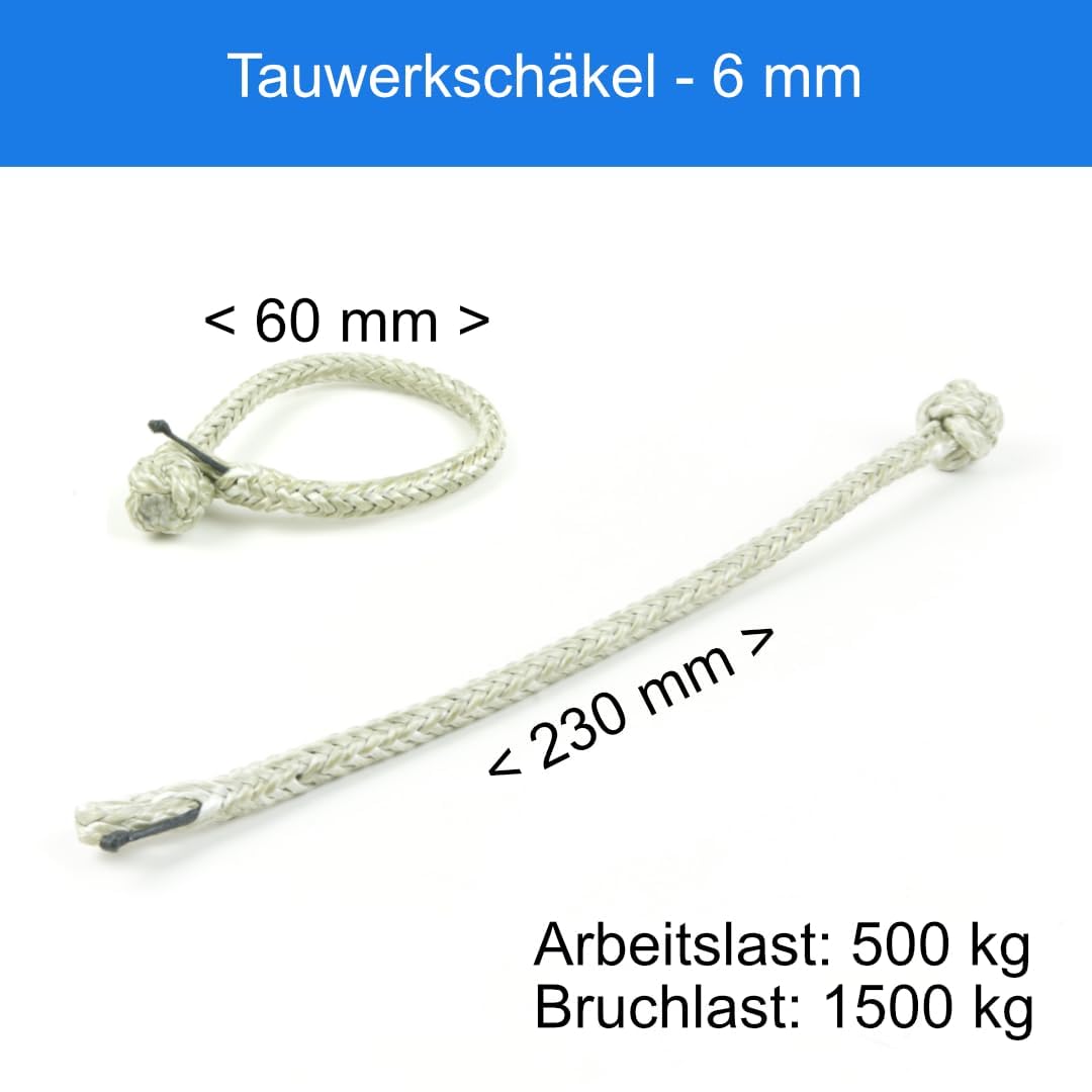 Grillo in Dyneema® con Apritore 6 mm Nero Fatto a Mano in Germania per Uso Marino