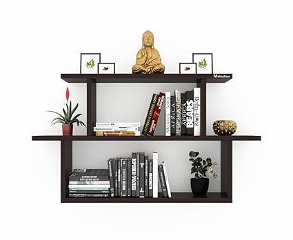 Mahaakaay Sumwud Engineered Wood Wall Shelf/Book Shelf/Wall Mounted Shelf/Wall Decor Display Rack and Shelves (Wenge) (Tier 3)