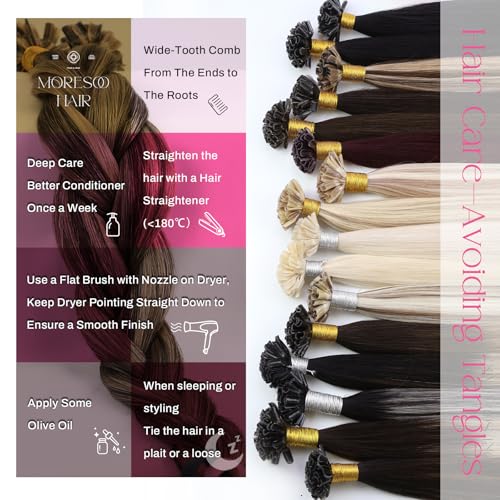 Image of Moresoo U Tip Hair Extensions Human Hair, Ash Blonde Highlight, 16 Inch | 50g 50 Strands, Soft Straight Texture, Dimensional Blonde, Everyday Wear, Professional Installation, Office Professionals