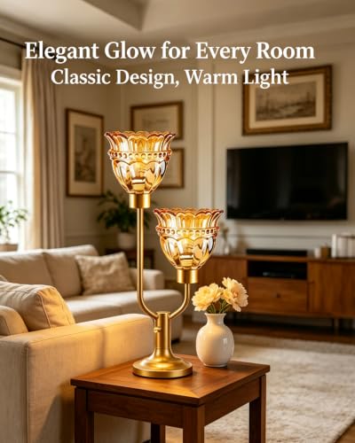 Image of Lightdot Vintage Nightstand Lamps Set of 2 Dimmable Amber Glass Table Lamp