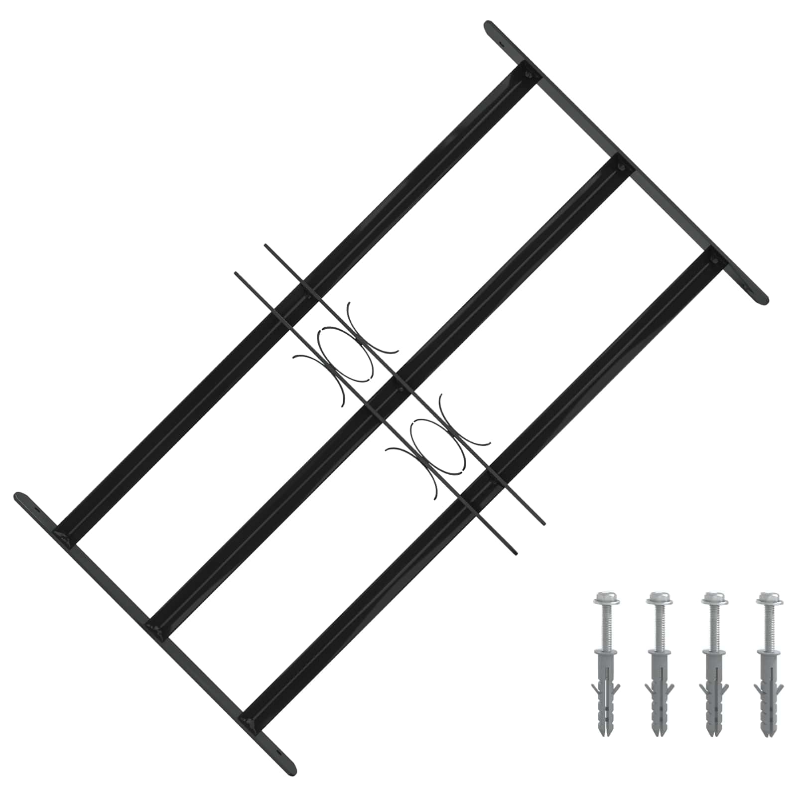 Fenstergitter, Fenstergitter, Einbruchschutz, Schwarz, 75,5 x 45 cm, pulverbeschichteter Stahl