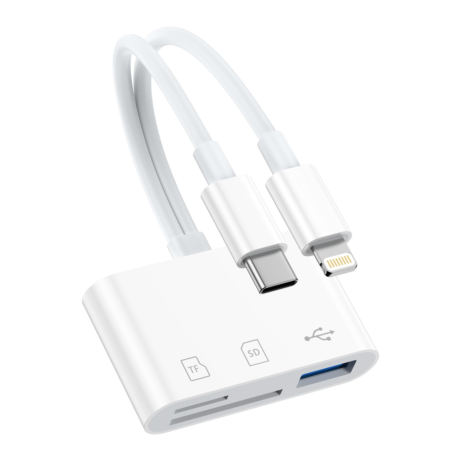 Bioonis SDカードリーダー Lightning&Type Cメモリカードリーダー USB-C OTGケーブル 5-in-1 USB3.0/SD/MicroSD変換アダプタ 5Gbps高速双方向データ転送 写真移行 設定不要 写真/動画/資料読み込み i-phone/i-pad/IOS/Windows/Androidスマホなどのデバイスに対応