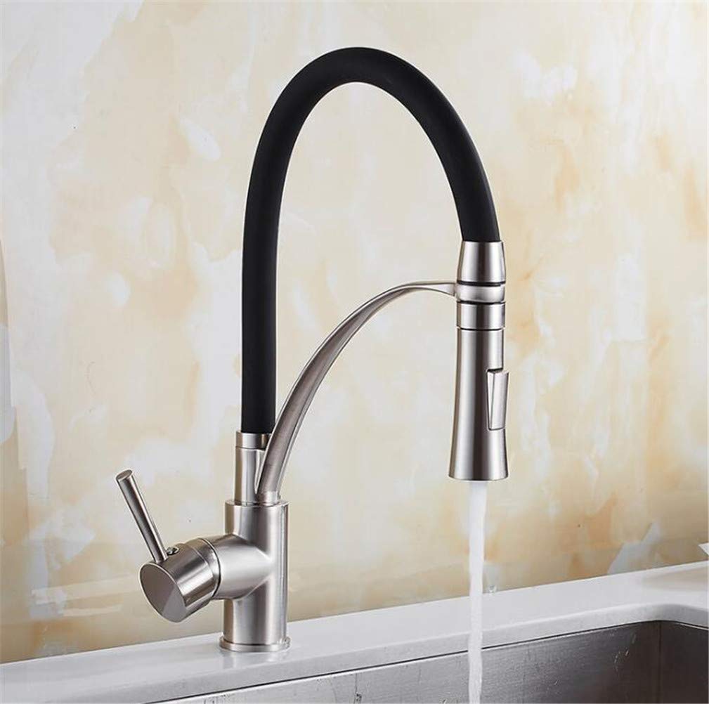 MXXQRHF Brass Black Kitchen Mixer Sink Faucet - Deck Mounted Hot & Cold Tap with Aerator, Single Handle, Brushed Nickel Finish for Modern Bathroom & Kitchen