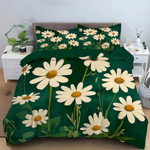 Housse de couette respirante et douce en microfibre réversible vert émeraude imprimé floral