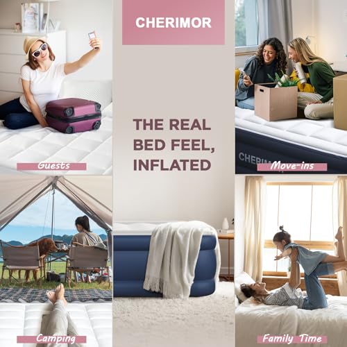 CHERIMOR Queen Air Mattress with Built-in Pump & Luxury Quilted Topper (Washable&Detachable), 20" Raised Comfort, 800lb Support, 4.5 Min Fast Inflate, Blow up Mattress for Guest Camping & Home by CHERIMOR - Image 8