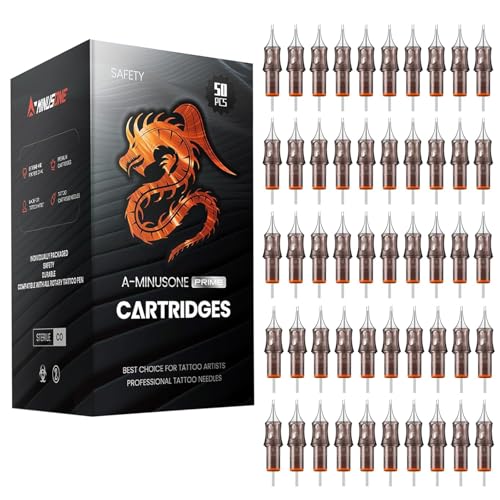50 Assorted Tattoo Cartridge Needles Mixed Size #12RL Standard Round Liner - 10 Pcs each of 3RL, 5RL, 7RL, 9RL, 11RL, Pro Disposable Membrane Tattoo Needles