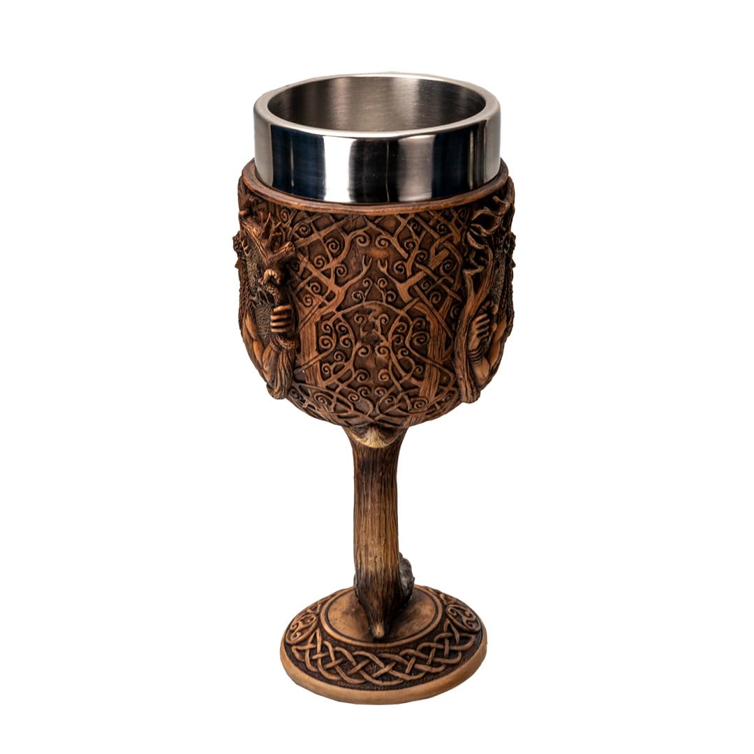 Pacific Giftware Cernunnos - Calice in resina e acciaio inox, motivo celtico, ispirato al dio cornuto per bicchieri e decorazioni uniche, altezza 18,4 cm