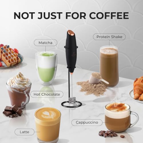Image of Zulay Kitchen Powerful Milk Frother Wand With Duracell Batteries - Ultra Fast Handheld Drink Mixer - Electric Whisk Foam Maker for Coffee, Lattes, Cappuccino & Matcha - Triple Whisk - Luster Copper