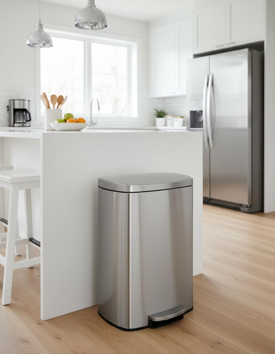 Garvee Step-on Stainless Steel Kitchen Trash Can - 13 Gal / 50 L Large Capacity, Rustproof Metal Garbage Bin with Soft Close Lid, Removable Inner Bucket & Rear Handle - Image 2