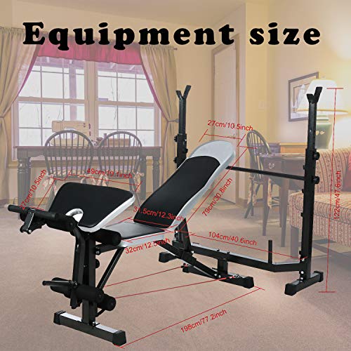 Strength Training Olympic Weight Bench Multi-Function Adjustable heavy duty Weight lifting Benches with Rack Leg Extension and Leg Curl for Home Full-Body Exercise