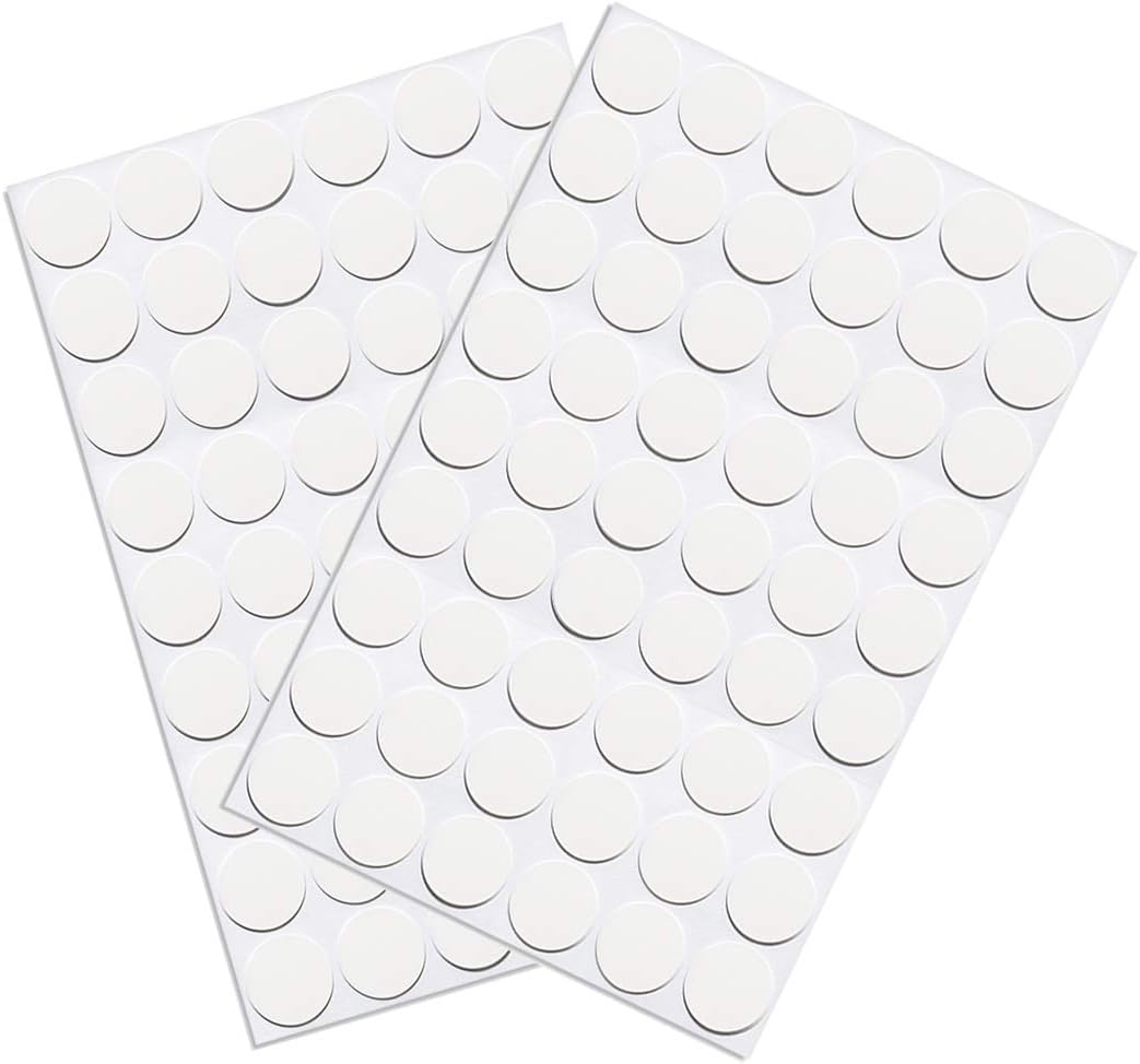 Self-Adhesive Screw Hole Stickers PVC Cover Caps Dustproof for Wooden Furniture Cabinet 21mm 2 Sheets/108 Pcs White