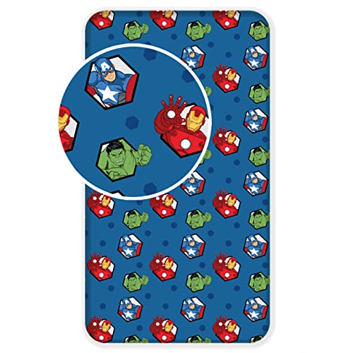Drap-housse super-héros Avengers 100 % coton Bleu 90 x 200 cm