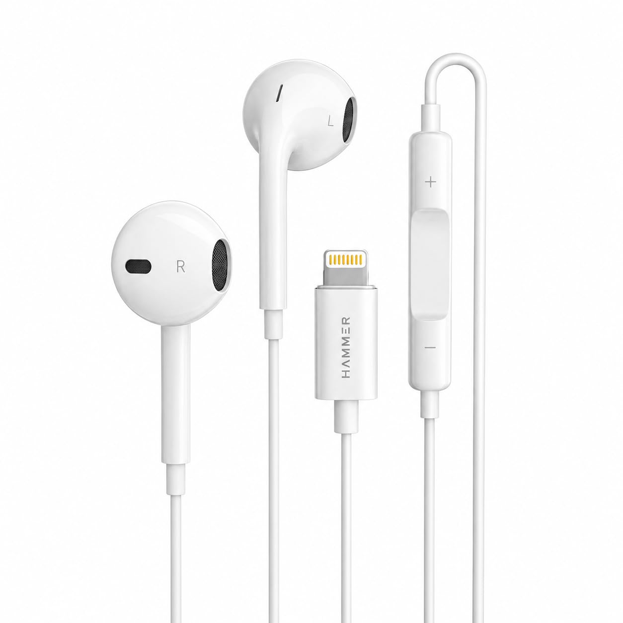 HAMMER Nova 4 Lightning Earphones with Mic, 13mm Drivers, Powerful Bass, MFB Control, Ergonomic Half in-Ear Wired Earphones for iPhones - White-image-3