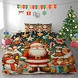 Generisch Weihnachtsmann Bettwäsche 155x200cm, Schneemann und Sterne Bettbezug, 3-Teiliges Bettwäsche-Sets aus Atmungsaktiver und Weicher Mikrofaser, 2 Kissenbezüge mit Reißverschluss AW328