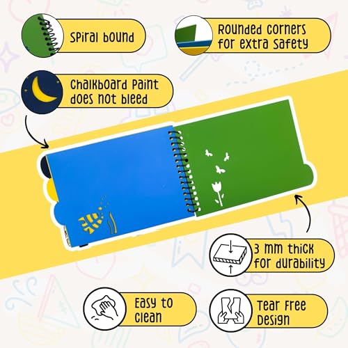 Image of Berrybee Children's Activity Chalkboard Book-Portable Screen Free Activities for Kids, Erasable Reusable Book12 Pages,12 Activities One Chalk with chalkholder | 6 x 6 inches (Chalkit Doodle)