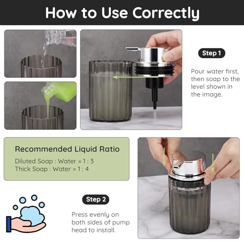 Image of Segbeauty Foam Soap Dispenser, 10.1oz Refillable Plastic Liquid Soap Dispenser Gray, 300ml Empty Press Foaming Pump Bottle Lotion Dispenser Bathroom Foaming Hand Soap Dispenser for Modern Home Decor