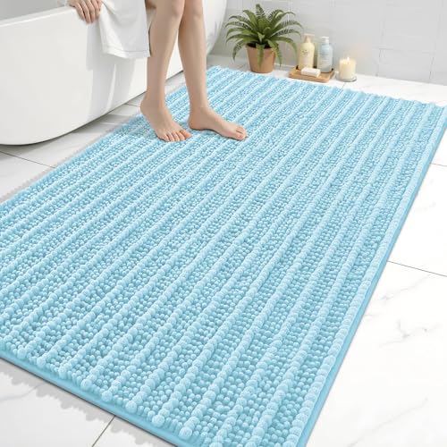 Image of Arotive Luxury Large Bathroom Rugs 59x35, Extra Soft Thick Absorbent Shaggy Chenille Bath Rugs, Machine Wash Dry, Bath Mats for Bathroom Floor, Tub and Shower, Home Decor Accessories, Blue