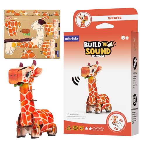 mierEdu - Puzzle girafe 3D Soundwunder - Puzzle 3D interactif avec son pour enfants Ă partir de 6 ans - Jouet girafe facile Ă assembler