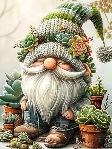 Image of Gnome Succulents Stamped Cross Stitch Kits - Easy Gnome Counted Cross Stitch Kits for Beginners Adults Needlepoint Cross-Stitch Patterns Dimensions Needlecrafts Embroidery Kits Arts and Crafts