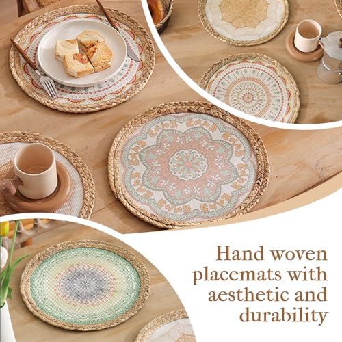 Sets de table boho ronds en coton tissé main de qualité premium pour table élégante