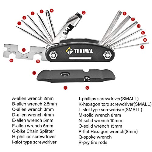 Trkimal 18 in 1 Multi-Function Bike Cycling Repair Tool Kit - Slotted Screwdriver, Phillips Screwdriver, Hex Key Wrench, Universal Chain Breaker, spoke wrench, with 1 pcs Bicycle Tire Pry Bars etc.