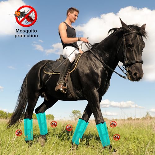 Image of Horse Fly Boots, Breathable Mesh Protection Set of 4, Comfortable Horse Leggings, Breathable Mesh Design, Equine Supplies for Reduce Stomping, Hoof Damage & Leg Fatigue (Green, Large)