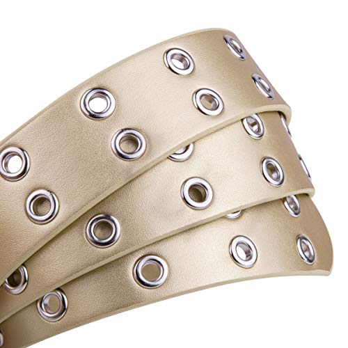 Sportmusies Double Grommets PU Leather Belts for Women Men, Fashion Solid Color Jeans Waist Belt3