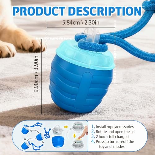 Interactive Dog Toys, 2026 Upgraded Motion Activated Squeaky Cat Balls, 360° Smart Automatic Rolling Moving for Bored Pet Cats Dogs, Interactive Dog Balls (Blue)