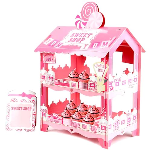 Tradineur - Soporte para pasteles, tartas - 3 niveles - Diseño de tienda de dulces - Soporte para decoración de fiestas de boda, té, entre otras. - 35 x 30 x 9,5 cm