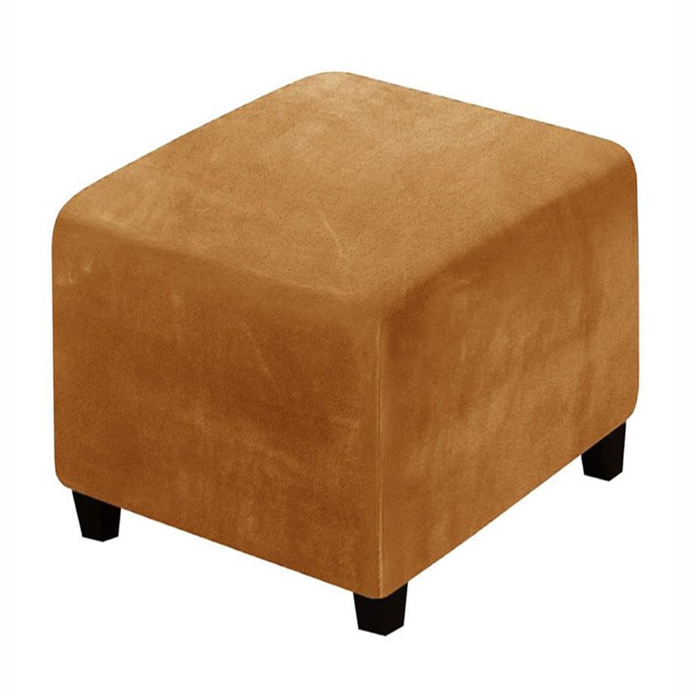 XGANGM Square Footstool Cover Velvet Stretch Small/Medium/Large/Extra Large 38~40/43~50/52~58/68~81/88~95/100~111CM Ottoman Cover Velvet Square Storage Footstool Cover,camel,L/W68~81CM