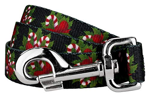 Country Brook Petz - Black Candy Cane Dog Leash - Christmas Collection Featuring Festive Designs (6 Foot, 1 Inch Wide)