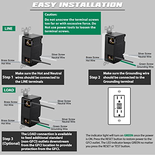 3 Pack - Electeck 15 Amp Gfci Outlets, Non-Tamper Resistant, Decor Gfi Receptacles With Led Indicator, Ground Fault Circuit Interrupter, Wallplate Included, Etl Listed, White #TOP4