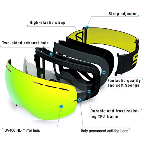 Sposune Ski Goggles Over Glasses - Snow/Snowboard Goggle For Men, Women & Youth - Uv400 Anti-Fog Snowmobile Goggles #TOP1
