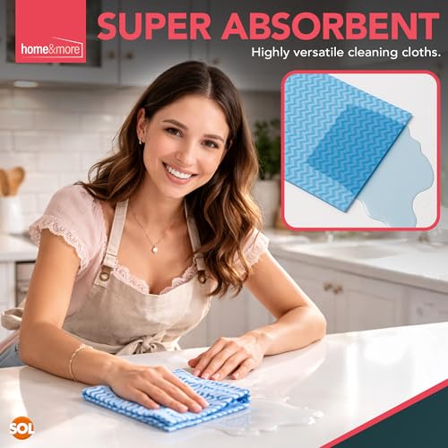 SOL 100pk All Purpose Clothes, 38x23cm Disposable Cleaning J Cloths Blue, Soft, Absorbent, Gentle & Reusable for Household and Professional Cleaning, Ideal for Polishing, Dusting, Washing Dishes - Image 6