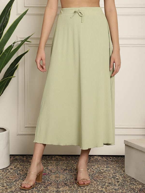 Image of NEUDIS Women Black Ribbed Flared Maxi Skirt