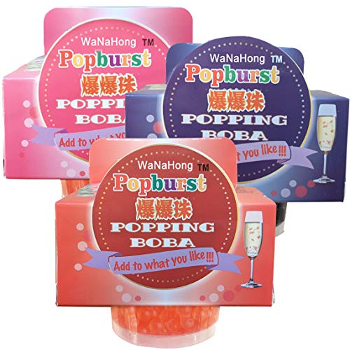 WaNaHong Popping Boba Fruit Flavour Bursting Bubbles (Blueberry, Peach, Strawberry, Grape, Pineapple) (Assorted 3 Flavours (Pack of 3))