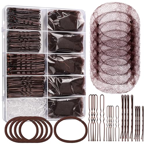 YGDZ Dance Hair Accessories Kit, Ballet Dance Stuff, Hair Nets for Buns, Bobby Pins Brown, Clear Elastic Hair Ties, Dance Competition Must Haves for Ballet Girls Women，Brown