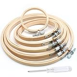 Biaungdo 6 Pcs Embroidery Hoops Set, Round Wood Embroidery Hoops, Adjustable Bamboo Circle Cross Stitch Hoop Ring, Wooden Embroidery Frames for Art Craft Sewing, Christmas Decoration(3/4/5/6/7/8 Inch)