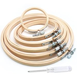 Biaungdo 6 Pcs Embroidery Hoops Set, Round Wood Embroidery Hoops, Adjustable Bamboo Circle Cross Stitch Hoop Ring, Wooden Embroidery Frames for Art Craft Sewing, Christmas Decoration(3/4/5/6/7/8 Inch)